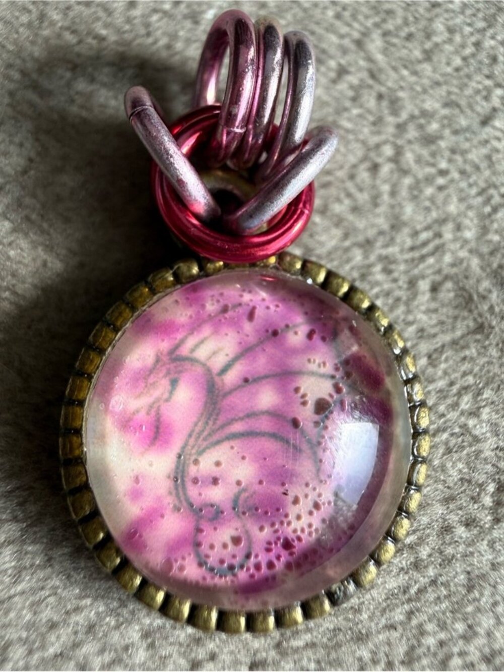 Pink Resin Dragon Pendant Necklace